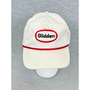 Vintage Glidden Paint Rope Hat‎ White Red Logo Leather Strapback Cap Mens OSFM